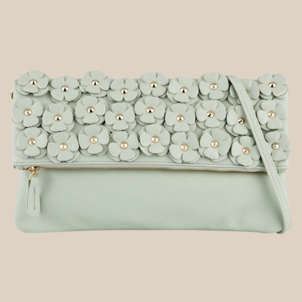 Aldo Floral Appliqué Clutch The Petal Mint Green Handbag